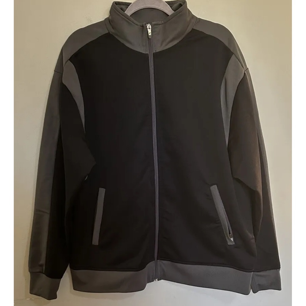 Athletech Men’s Large Full Zip Sweater Jacket Black Gray